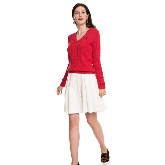 Polo Ralph Lauren Sweaters - Red Ralph Lauren Polo Cable Knit V-neck sweater XL